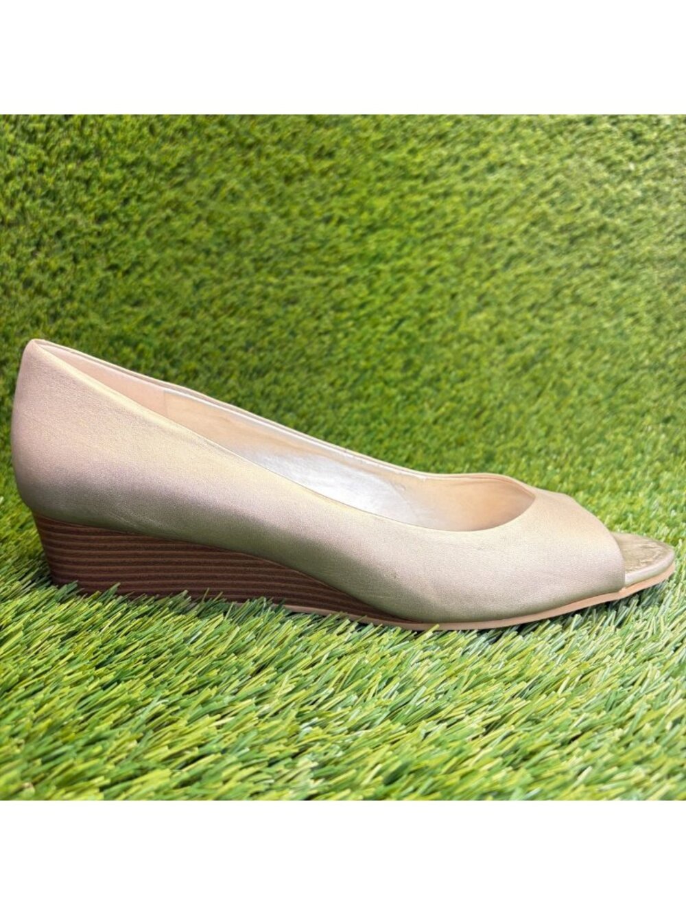 Cole Haan Sadie OT Womens Size 11 Sand Casual Leather Open Toe Wedge Pump Heels